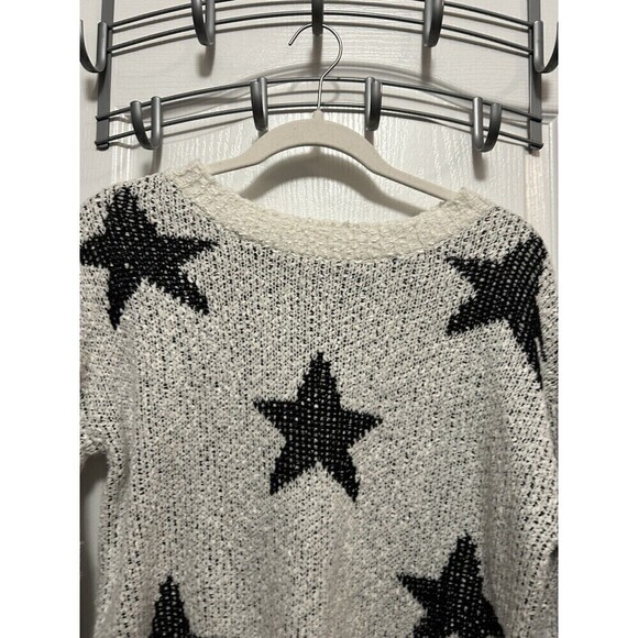 Altar'd State Women's Sweater Small/Medium White Black Stars Crew Neck Pullover - Picture 2 of 16